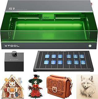 xTool S1 20W Engraving Machine Essential Kit, Auto Focus, Enclosed Engraver and Cutter, Lightburn Compatible, Cutting and Engraving for Wood and Metal, Class I Safety