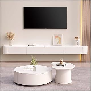 Btsunotr Floating TV Stand Suspended TV cabinet Wooden under TV storage cabinet odern Entertainment Unit with 3/4 Storages console entertainment shelf(White,140cm)