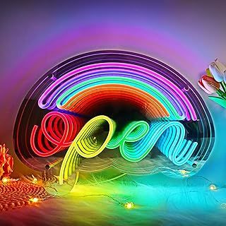LightingWill Open Neon Sign, LED Open Signs for Business, 17"x12" 3D Infinite Mirror Tunnel Sign, Rainbow LED Neon Light Sign for Wall Decor, Shop, Bar, Home
