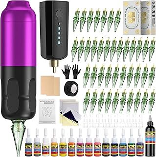 Solong Tattoo Gun Kit Tattoo Kit Professional Tattoo Machine 1600mAh Power Supply with 40pcs Tattoo Needles for Beginners and Artists Purple