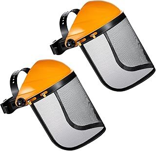 Hestya 2 Pcs Safety Face Shield Adjustable Safety Helmet with Visor Chainsaw Helmet Strimmer Face Guard Face Protection Shield Forestry Hat for Gardening Logging Lawn (Yellow)