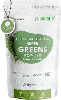 Organic Super Greens Powder – Blend of 9 Natural Greens and Superfood Powder – 200g (40 servings) – Vitamins and Mineral Rich Green Powder - Alkaline, Vegan and Gluten-Free -Soil Association Certified