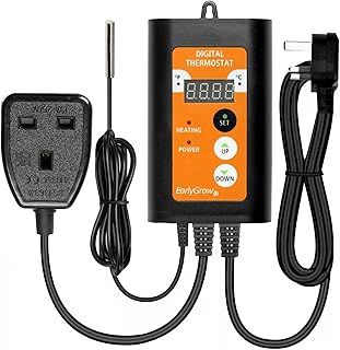 EarlyGrow Digital Temperature Controller with LED Display - Precise Heat Control for Seed Propagation, Greenhouse, Vivarium & More - Plug & Play Thermostat with 1000W Capacity for Mats & Heaters