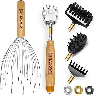 ZERAZOW® Telescoping Back Scratcher 9Pcs Set Includes | Backscratcher for Men Women with 3 Detachable Heads | Head & Scalp Massager | Back Massage Tool | Acupressure Finger Rings | UK Brand