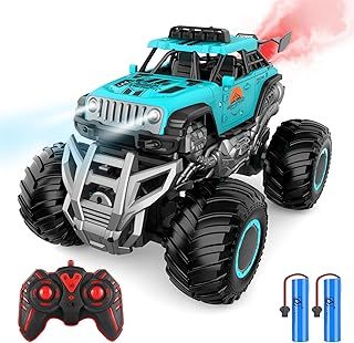 Remote Control Monster Truck, 2.4GHz All Terrain RC Cars, Remote Control Monster Car with 2 Batteries, Spray RC Truck for Boys 4-7 8-12 and Girls