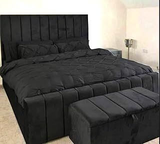 Bed craft Upholstered panel bed Frame Double King size Super King size Without Mattress In plush velvet handmade in UK (Slate base, King (U.K. Standard))