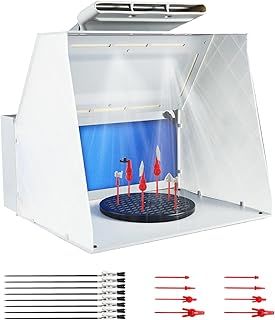 Airbrush Spray Booth Kit,Adjustable Powerful Fan and LED Lights,3-layerFilter with Wide Range of Accessories Includes Turntable,16PCS Alligator Sticks for Painting Model Craft Hobby DIY