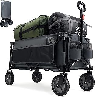 TIMBER RIDGE Festival Trolley on Wheels with Adjustable Handle, 135L Collapsible Wagon Cart for Camping Outdoor Picnic Beach Garden, Heavy Duty Foldable Hand Truck, Large Capacity, Grey
