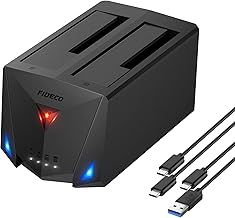 FIDECO Hard Drive Docking Station, USB 3.2 Gen 1 Hard Drive Reader for 2.5 and 3.5 inch SATA HDD SSD, Dual Bay Hard Drive Dock with Type C Port, Support Offline Clone