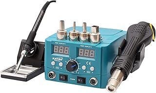 Hot Air Rework Station, KATSU 2 in 1 Electric Digital Display Heating Gun Hot Air Gun Soldering Iron Welding Station Kit, Adjustable Temperature, Ideal for Electronics Electrical Repairing