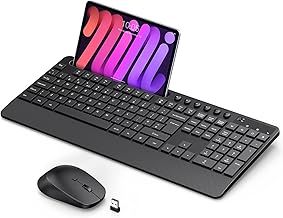 Wireless Keyboard and Mouse Set, 2.4G Cordless Ergonomic Full-Size Keyboard and Mouse Comb with Phone Holder, 10 Mutltimedia Shortcuts for Computer, Laptop, Desktop