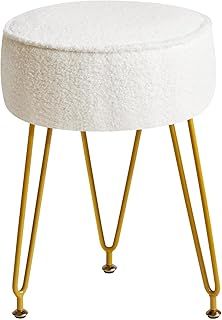 Teddy Velvet Round Footrest Ottoman, Makeup Vanity Stool Side Table, Velvet Dressing Table Seat, Pouf Couch Stool, for Living Room Bedroom, White WBD009W