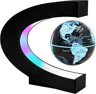 Surplex Luminous Floating World Globe with 7 Color Lights, C-Shaped Automatic Rotating Globe, Magnetic Field Levitation World Map Educational, Home/Office Desk Decoration Birthday Present for Kids