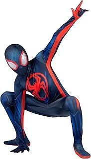 MARVEL Miles Morales Official Youth Deluxe Zentai Suit - Spandex Jumpsuit with Printed Design and Detachable Spandex Mask with Plastic Eyes