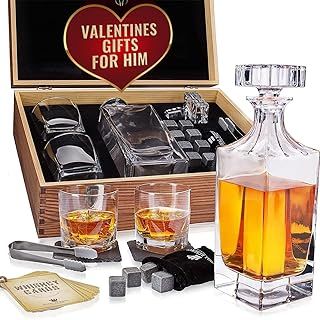 Whiskey Decanter Set by Royal Reserve – Artisan Crafted Whisky Decanter 34 oz 1000 ml - Glasses, Chilling Stones, Coasters and Tongs – Whiskey Decanter Gift Set for Men, Husband, Dad, Friend