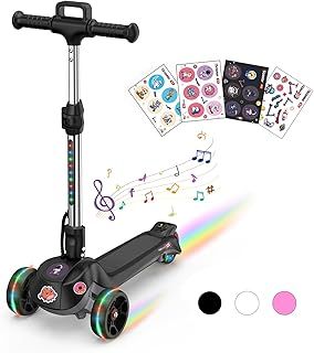 3 Wheel Kids Scooter, iScooter iK2 Electric Scooter for Kids with Bluetooth Speaker, LED Light Up Wheels and 3 Adjustable Heights, Toddler Scooter for Boys Girls Ages 3-12, Gift for Kids