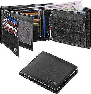 HOCRES® Wallets for Mens RFID Blocking Leather Slim Wallet with 15 Credit Card Holders, 2 Banknote Compartments & 2 ID Window Minimalist Wallets with Gift Box