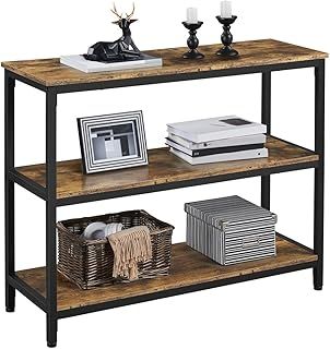 Yaheetech Console Table, Industrial Hallway Table with Wooden Storage Shelves, Narrow Entryway Table 3-Tier Sofa Side End Table for Living Room/Entrance/Corridor, 101x35x80cm