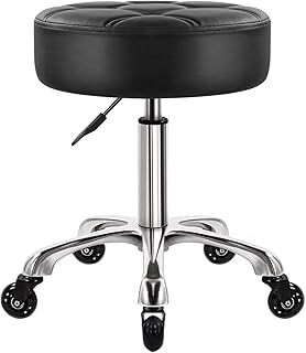WKWKER 11cm Thicker Office Stool On Wheels Swivel Adjustable Stool PU Leather Seat Stool Chair For Kitchen Stool Salon Office Massage Stool Black