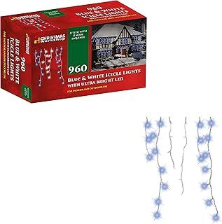 The Christmas Workshop 79050 960 Icicle LED Outdoor Christmas Lights / 22.9 Metres / Blue & White Colour / Indoor & Outdoor Fairy Lights / Weddings & Gardens / 8 Functions / Mains Powered