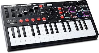 M-Audio Oxygen Pro Mini - 32 Key USB MIDI Keyboard Controller With Beat Pads, MIDI-assignable Knobs, Buttons and Faders and Native Instruments Sound Package (NKS Integration)