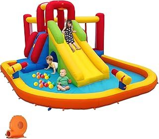 Baralir Bouncy Castle Inflatable Water Slides for Kids, Inflatable Water Park with Slide, Splash Pool, Double Water Cannon, 2 Climbing Wall, Obstacles, Blow Up Jumping Castle with Blower