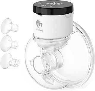 Bellababy Wearable Breast Pump, Portable Wireless Wearable Breast Pump with Touchscreen LCD Display 4 Modes & 6 Levels, (Extra Insert Size:17mm,19mm,21mm)