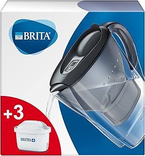 BRITA 1030084 Marella Fridge water filter jug for reduction of chlorine, limescale and impuities, Graphite, Includes 3 x MAXTRA+ filter cartridges, 2.4L