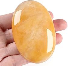 XIANNVXI 2.4" Large Yellow Jade Crystal Stone Polished Palm Healing Yellow Gemstone 0.7" Thick Pocket Worry Stone Yellow Crystal for Massage Reiki Meditation Accessories 1 Pc
