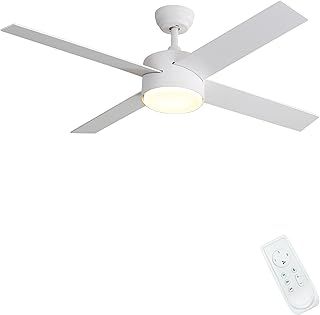 FINXIN Ceiling Fan with Lamp, Ceiling Fan with Light White/Black Ceiling Fans for Bedroom,Living Room,Dining Room Including Motor,Blades,Remote Switch (52" White 4-Blades)