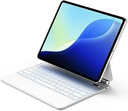 Bettdow for iPad Pro 13" M4 2024 Magnetic Keyboard case, UK Layout Floating Cantilever Stand, Multi-Touch Trackpad with 7 Color Backlit Wireless Keyboard for iPad Pro 13 Inch 2024, White