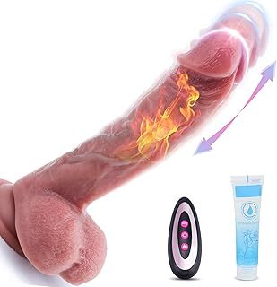 Thrusting Realistic Dildo Vibrator Sex Toy for Women, Liquid Silicone Vibrating Heating Dildo Stimulator with Remote, 10 Telescopic & Vibration Modes G-spot Clitoral Anal Massager, 8.3in