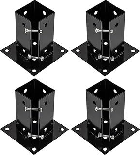 Woodside Heavy Duty Steel Bolt Down Fence Post Holder/Support Base, 75mm x 75mm x 150mm, Fixings Included, (pack of 4)