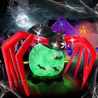 8FT Halloween Inflatable Spider Outdoor Decoration Blow Up Yard Decoration Scary Spider Inflatable with Built-in Green Flashing Light for Garden Lawn Indoor Outdoor Party Decor