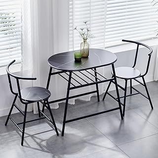 3 Pieces Dining Room Set, Compact Dining Table & Chairs Set for Kitchen Living Room, Space Saving Small Kitchen Table and Chair Set with Storage Wine Rack, Breakfast Bar Table Set for 2 (Black Marble)