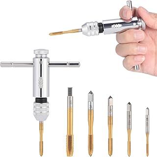 HSEAMALL T-Handle Ratchet Tap Wrench Set, Adjustable Tap Holder Screw Thread M3-M8 Metric Metal Hand Thread Taps for Tap and Die Sets (M3-M8, Golden)