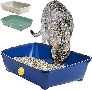 Dark Blue Jumbo Open Cat Litter Tray 56cm XL Pet Toilet Kitten Easy Clean Plastic Portable Pan Loo Box Rounded Corners - Indoor & Outdoor - Kittens Adult Elderly Cats Trays Easy Access