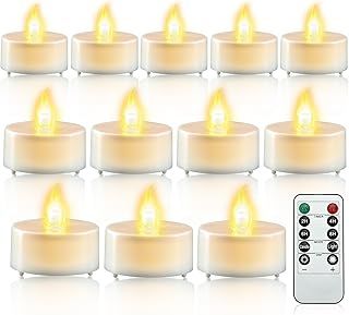 cimetech 12PCs Led Tea Lights with Timer, Electric Flickering Battery Operated Led Candles Tea Lights with Remote Control for Home, Room, Table, Halloween, Christmas Decoration