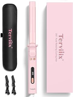 Revolutionary Automatic Rotating Curling Iron - Professional Hair Curler for Long Hair, 25mm Ceramic Barrel with Infused Argan Oil & Keratin, 9 Heat Settings, Pink
