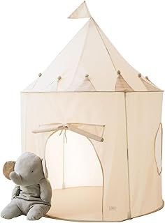3 Sprouts Kids Play Tent - Sustainable Recycled Fabric – Fun Spacious Childs Playhouse for Indoor Games for Boys & Girls - Durable Fort Pop Up House for Toddlers & Children Age 3-10 – Beige