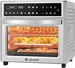 26L Air Fryer Oven with Rotisserie, 12-In-1 LED Display Touch Panel Large XXL Oil Free Electric Oven, Stainless Steel, 1700W-60℃-230℃, 7 Accessories, Silver