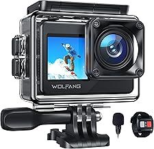 WOLFANG GA120 4K 20MP Action Camera, 40M Waterproof Underwater Camera for Snorkeling, 170° Wide Angle WiFi Dual Screen Vlogging Camera with EIS, External Microphone, Remote Control