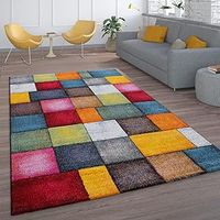 Paco Home Short-Pile Living Room Rug Check Design Colourful Squares Multi-Coloured Colourful, Size:200x290 cm