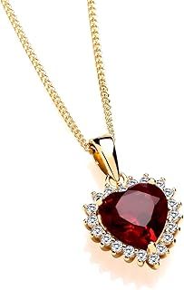 9ct Yellow Gold on Silver Ruby & CZ Heart Pendant Necklace 16 18 20 inch chain