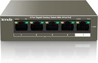 Tenda 5-Port Gigabit PoE Switch Unmanaged Network Switch with 4-Port PoE+ (VLAN, 802.3at/af, 58W for all PoE ports, Desktop / Wall Mounting, Metal Case, Plug and Play) (TEG1105P-4-63W)