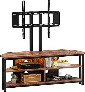 Dripex TV Stand Cabinet with LED Lighting and TV Mount, Corner Cabinet TV Unit for up to 50 Inch TV with Open Gaming Entertainment Center Shelves Vintage Industrial TV Standchest