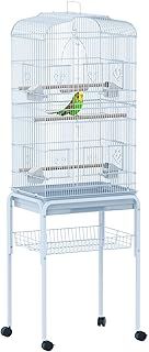 PawHut Large Metal Bird Cage w/ Breeding Stand Feeding Tray Wheels for Parrot Parakeet Macaw Pet Supply Light Blue 47.5L x 37W x 160H (cm)