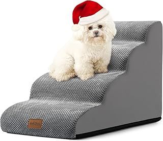 COZY KISS Dog Stairs for Small Dogs 19.7" H, Pet Step with Leakproof Cover, High Density Foam Cat Ramp for Bed, Couch or Sofa, Lightweight, Durable, Comfort, 15.7x28.3x19.7 inch, 4 Tiers, Grey
