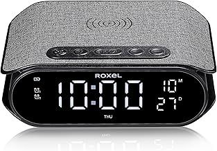 Roxel RAC-10 Bedside Alarm Clock With Super Fast Wireless Charging (5W/10W/15W), For iPhone & Samsung, USB Charger, Mood Lighting Night Lamp function Dimmable LED Display (Black)