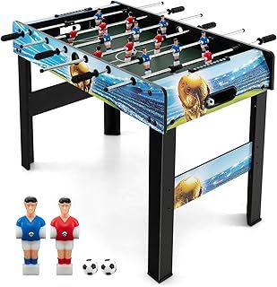 Football Table, 37’’ Wooden Foosball Table with Removable Legs, 14 Football Players, 2 Footballs & 2 Manual Scorers, Freestanding Table Top Soccer Game for Kids Teens Adults